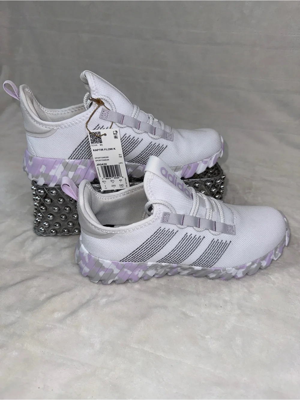 Adidas Kaptir Flow K White Purple Sz Youth 7  JR0430 NWT